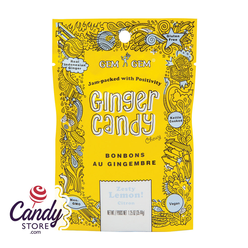 Chewy Lemon Gem Gem Ginger Candy 12ct Peg Bags 8901