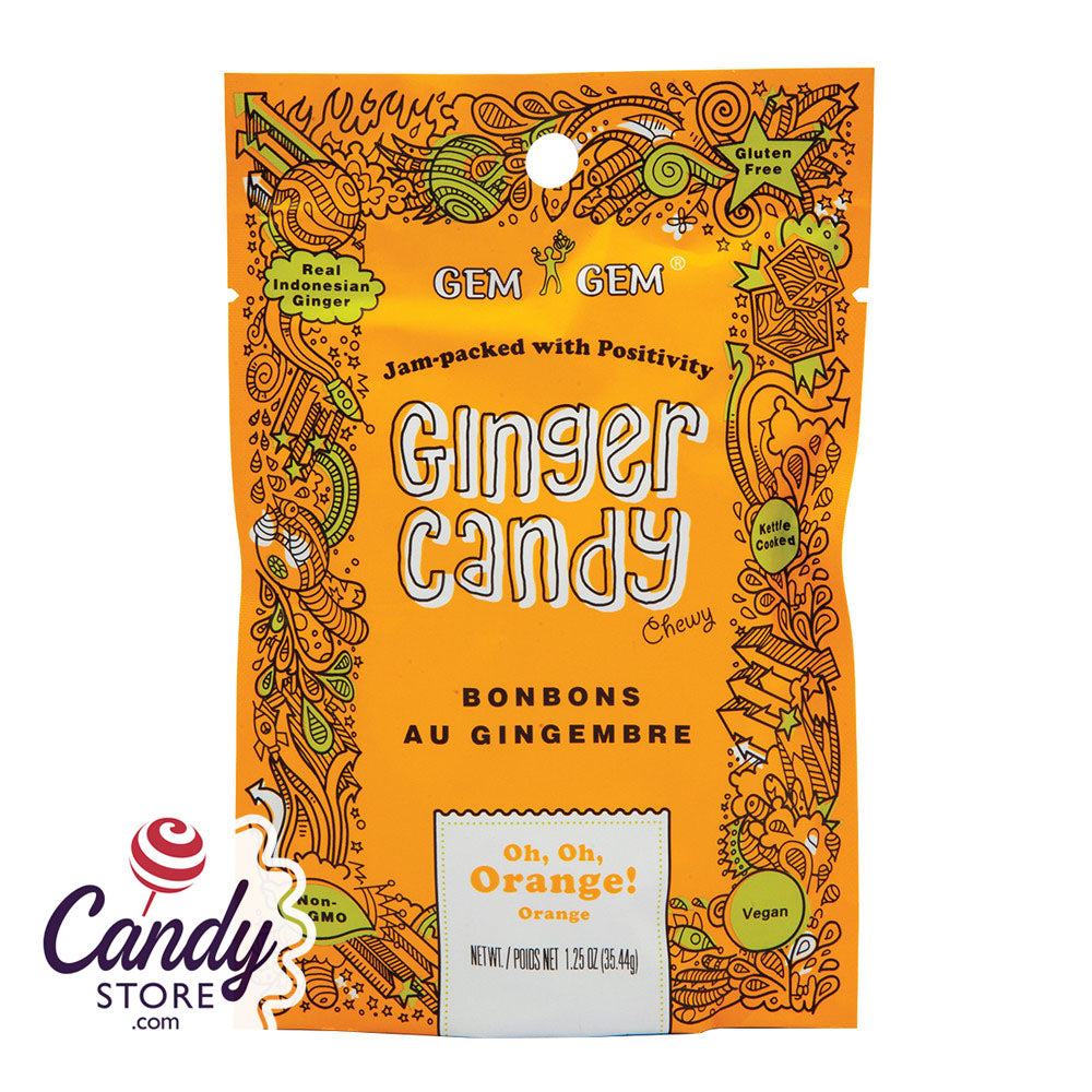 Chewy Orange Gem Gem Ginger Candy 12ct Peg Bags 1454