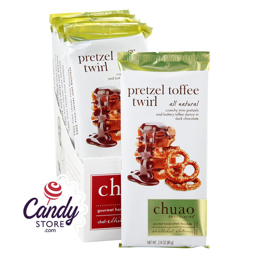 Chuao Dark Chocolate Pretzel Toffee Twirl 2.8oz Bar - 120ct CandyStore.com