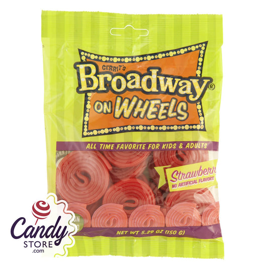 Gustaf's Broadway Wheels Strawberry 5.29oz Peg Bag - 12ct CandyStore.com