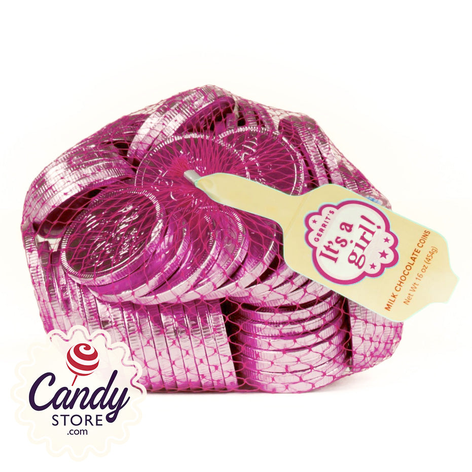 It's a Girl Pink Chocolate Coins Fort Knox 1.5-inch - 1lb CandyStore.com