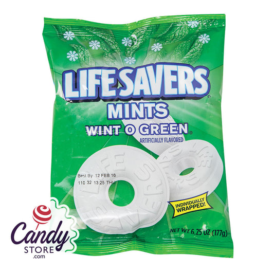 Lifesavers Wint O Green Mints 6.25oz Peg Bag - 12ct CandyStore.com