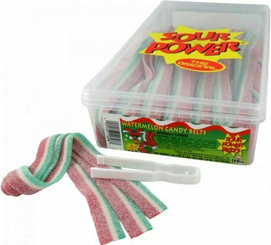 Sour Power Watermelon Sour Belts Tub - 150ct CandyStore.com