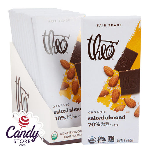 Theo Dark Chocolate Salted Almond 3oz Bar - 12ct CandyStore.com