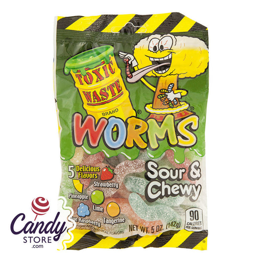 Toxic Waste Sour And Chewy Gummy Worms 5oz Peg Bag - 12ct CandyStore.com