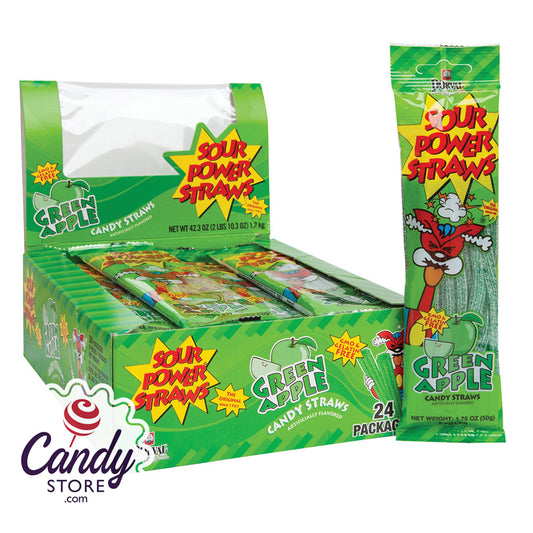 Sour Power Straws Green Apple - 24ct