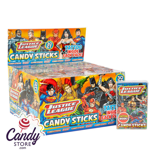 Justice League Candy Sticks w Tattoo - 30ct