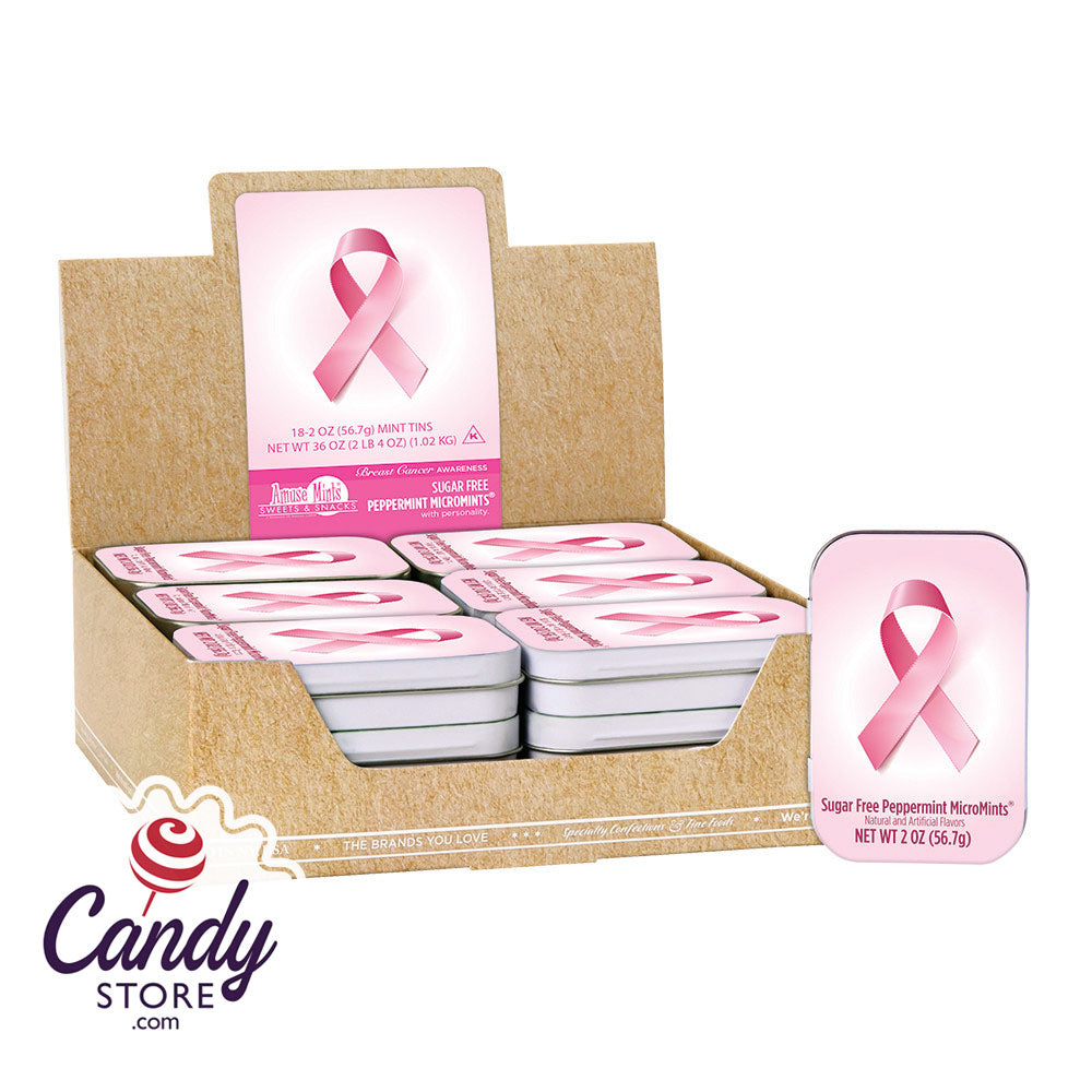 Breast Cancer Awareness Pink Ribbon Peppermint Micro Mints 2oz Tin - 18ct CandyStore.com