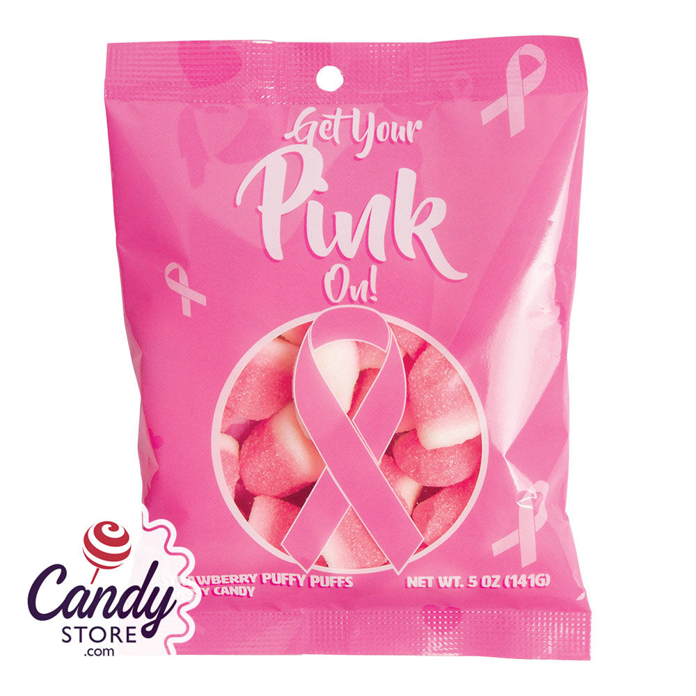 Breast Cancer Awareness Strawberry Puffy Puffs 5oz Peg Bags - 12ct CandyStore.com