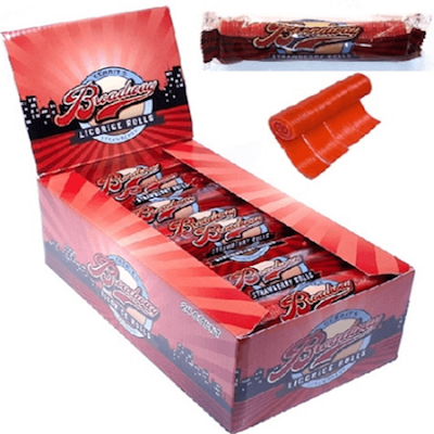 Broadway Licorice Rolls Strawsberry Red - 24ct CandyStore.com