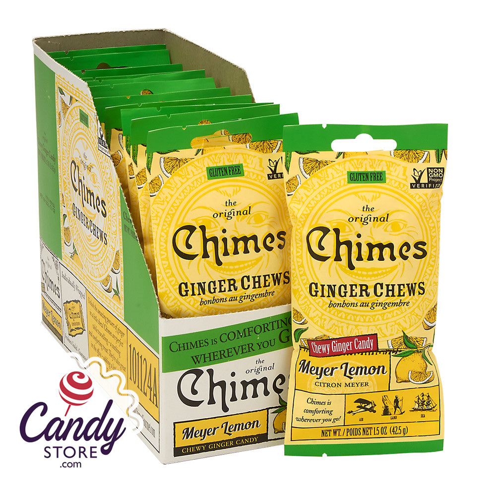 Chimes Meyer Lemon Ginger Chews Convenience Pack 1.5oz Peg Bags - 12ct CandyStore.com