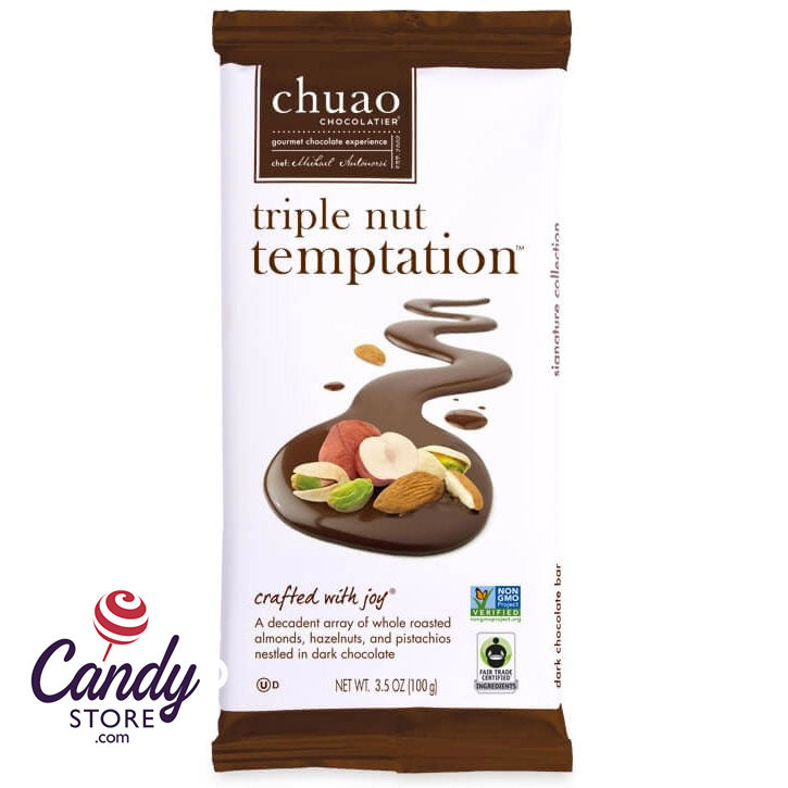 Chuao Triple Nut Temptation Dark Chocolate Bars - 10ct CandyStore.com