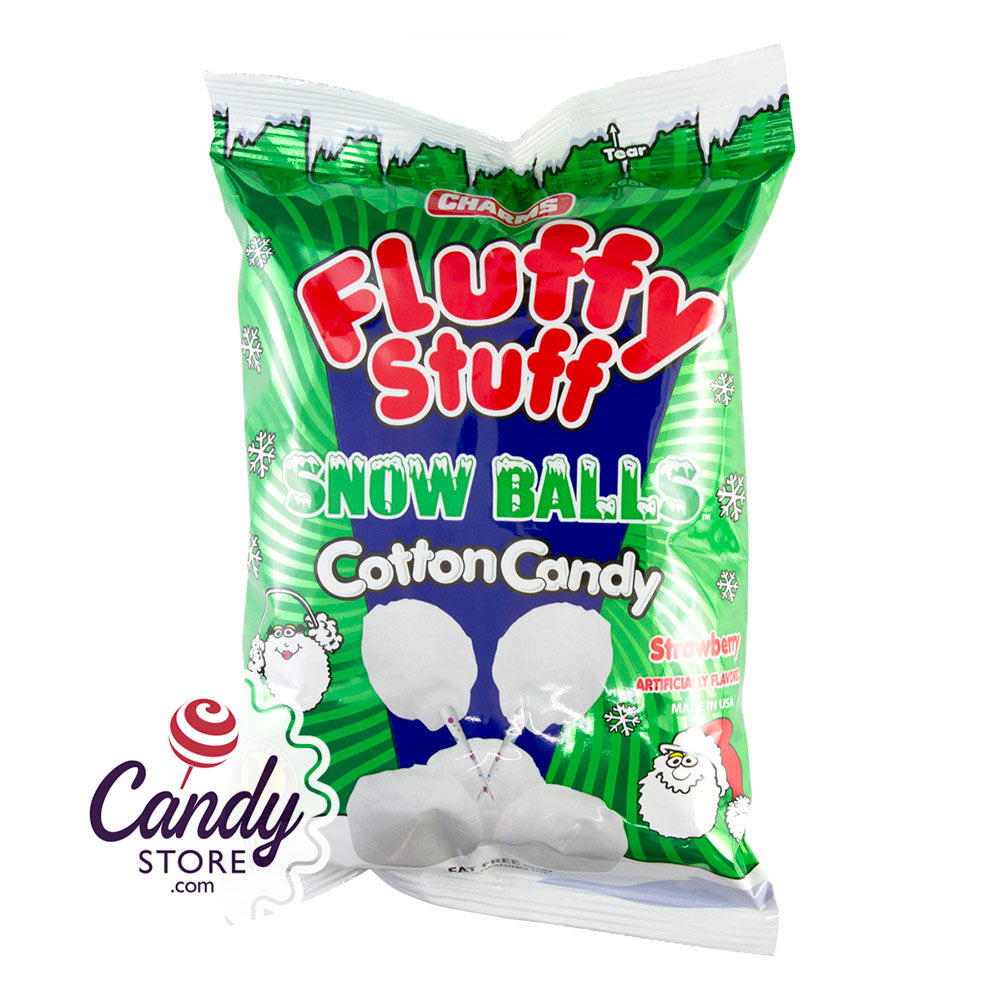 Fluffy Stuff Snow Balls Strawberry Cotton Candy 2.1oz Bags - 24ct CandyStore.com