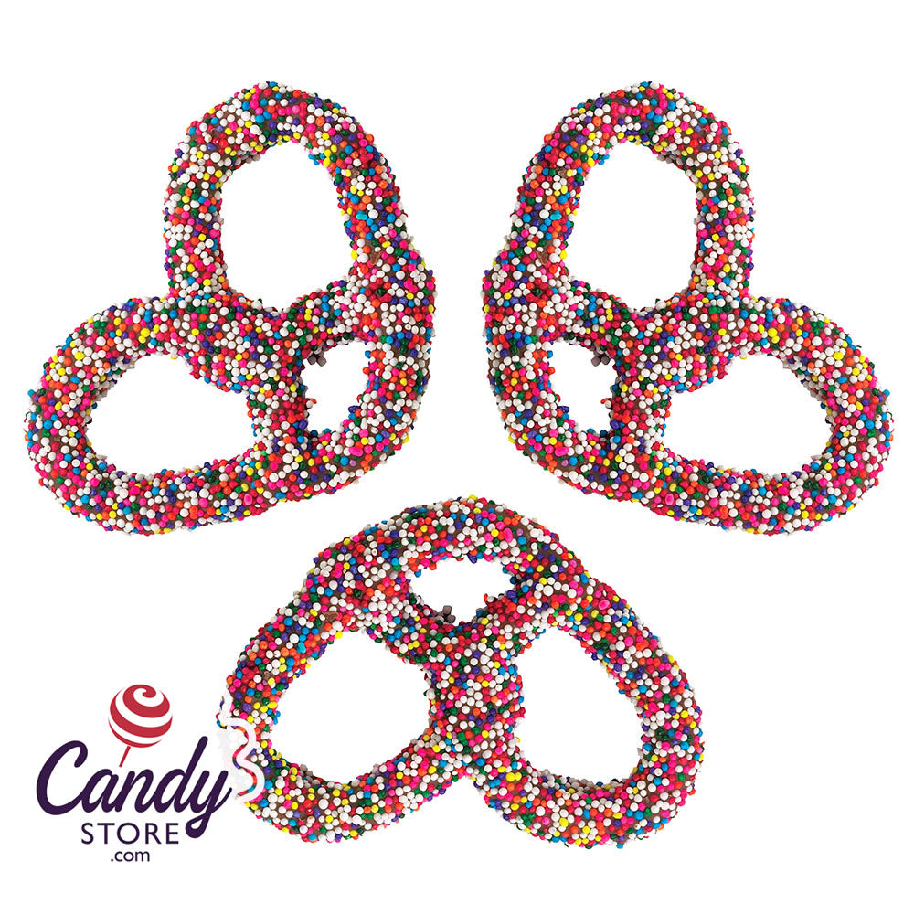 Giambri's Rainbow Nonpareils Milk Chocolate Covered Pretzel - 3lb CandyStore.com