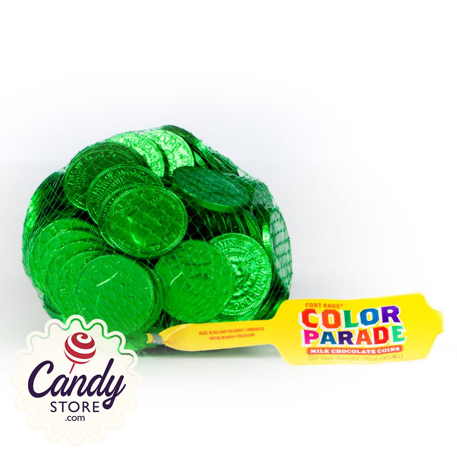 Green Chocolate Coins Fort Knox 1.5-inch - 1lb CandyStore.com