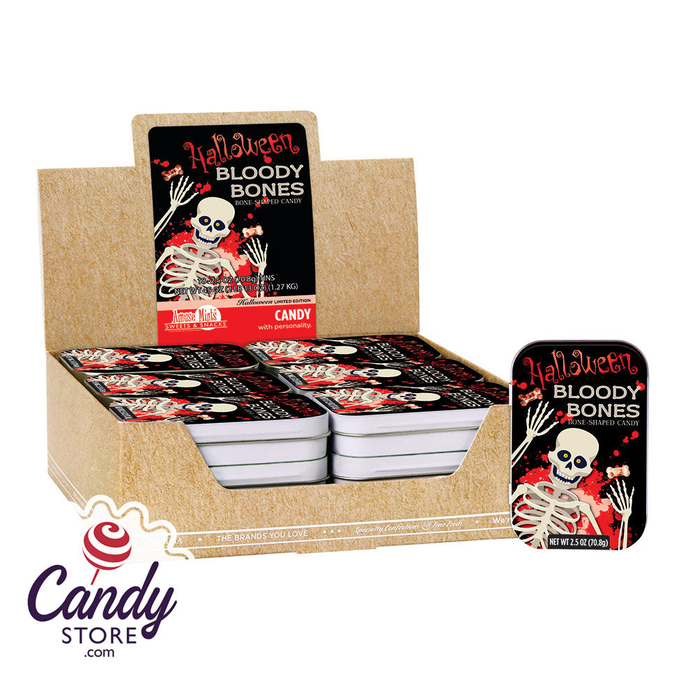 Halloween Bloody Bones Candy 2.5oz Tin - 18ct CandyStore.com