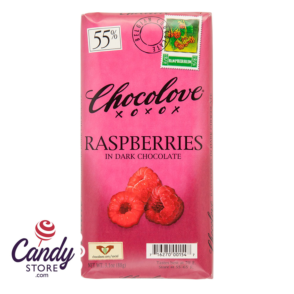 Raspberries In Dark Chocolate Chocolove 3.2oz Bar - 12ct CandyStore.com