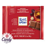 Ritter Sport Bar Milk Chocolate With Rum Raisins & Hazelnuts 3.5oz - 12ct CandyStore.com