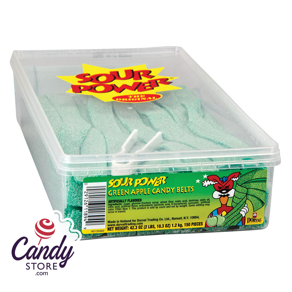 Sour Power Belts Unwrapped - 150ct Tub CandyStore.com