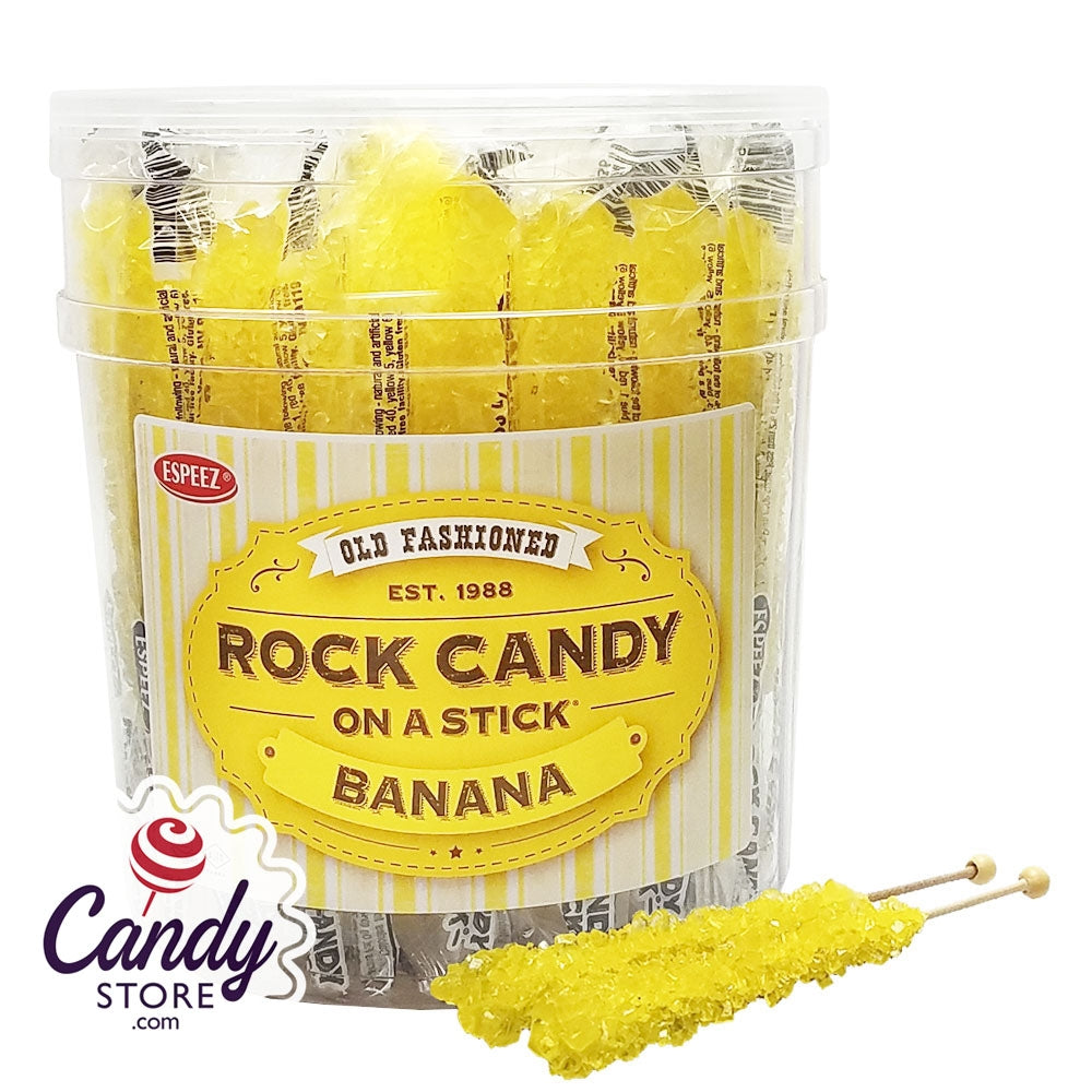 Yellow Rock Candy Crystal Sticks Banana - 36ct Jar CandyStore.com