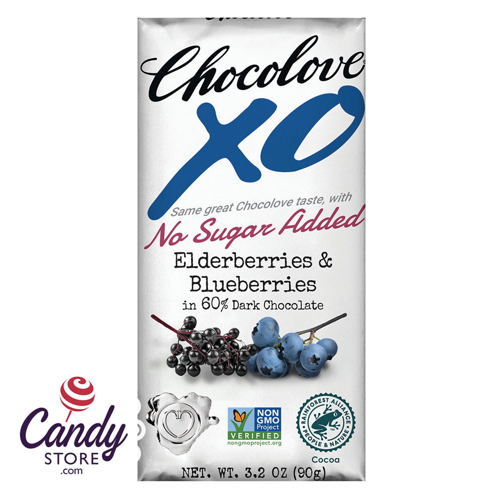 Chocolove XO Elderberries & Blueberries 60% Dark Chocolate No Sugar Added -  12ct